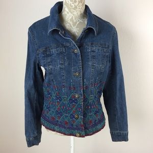 Coldwater Creek Embroidered Denim Jean Jacket Small Floral embellished